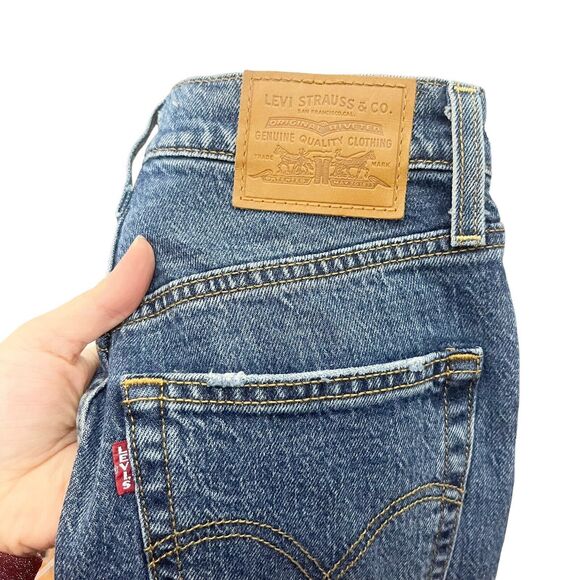 Levi's Premium Ribcage Straight Ankle Raw Hem High Rise Jeans Women 25 Hemmed - Picture 5 of 13